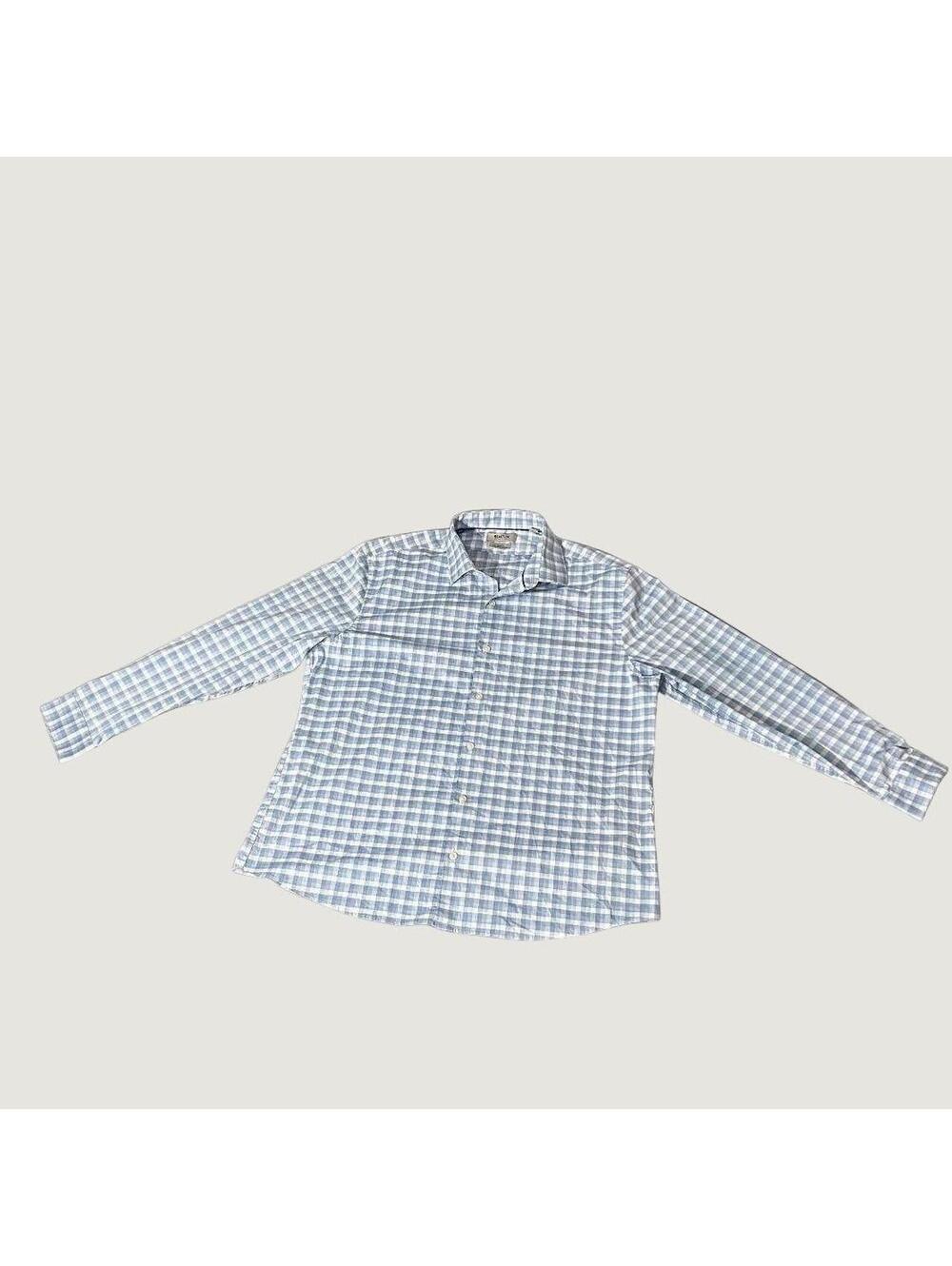 Kenneth Cole Reaction Slim Fit Blue and White Checkered Button-Up Shirt